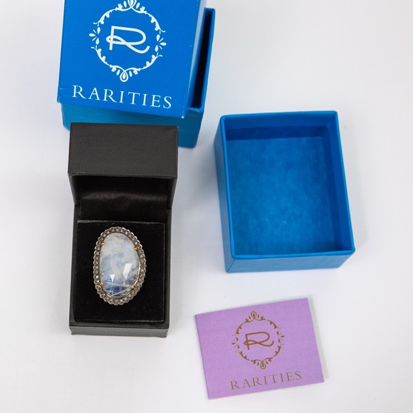 Rarities by Carol Brodie statement cocktail ring large moonstone & diamonds 10 - Picture 6 of 15